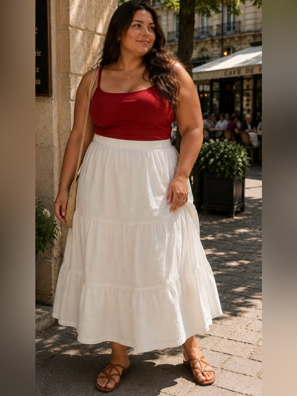 Calvin Klein Cream Tiered Maxi Skirt